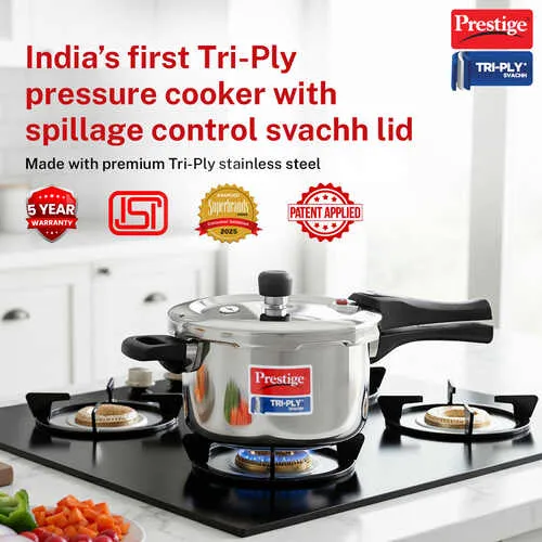  Prestige Svachh Triply Outer Lid Pressure Cooker with Unique Deep Lid for Spillage Control, 5 Litre, Silver - Alternate View
